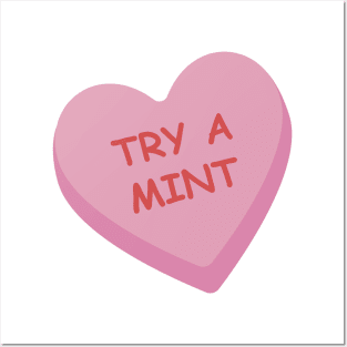 Funny "Try A Mint" Candy Heart Posters and Art